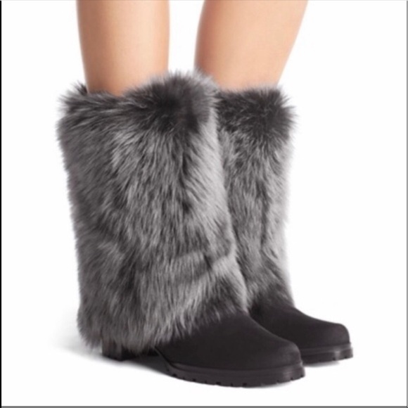 Stuart Weitzman Blizzard Boots Gralon Gray Mink Fur Suede Outdoor Winter Snow 6 - Picture 1 of 14